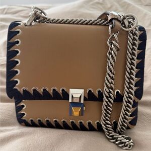 Fendi Kan Tan and Navy Silver Chain Strap